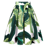 Leaf Green Floral Print Vintage Pleated Skirts 2022 Womens Y2K High Waist French Style Summer Midi Cotton Swing