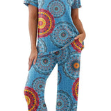 Summer And Autumn Thin Round Collar Women's Home Clothing Short Sleeve Cropants Split Pajamas