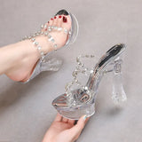 Zingj Glass Rhinestone Thick Heel Wedge Slippers Women's Summer Waterproof Platform Anti-Slip Thick Sole Sexy Versatile