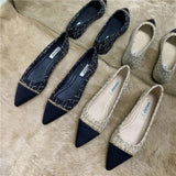 Spring And Summer New Fairy Wind Chain Flat Sole Single Shoes Women's Version Of Sharp Head Light Soft Bottom