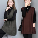 Zingj Autumn Long Loose Wear V-Neck Knit Thin Vest Vest New Large Size Set Vest Female-Outfit