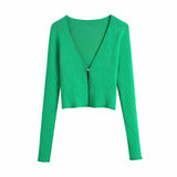 Green Knitted Ribbed 3 Pieces Women Sets Y2K Summer Holiday Single Button Loose Coat Sexy Underwear Bra High Waist