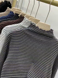 Zingj Half High Collar Striped Long Sleeve T-Shirt Bottom Shirt Women's New Autumn Ins Slim Wood Ear Inside The