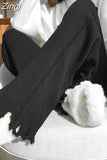 Tassels Wide Leg Knitted Pants Women Winter Stripe Loose Trousers Femme Casual Full Length Warm Sweater Pants
