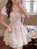 Lace Korean Sweet Dress Women France Vintage Elegant Party Mini Dresses Female Print Casual Beach Boho Fairy Dress