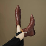 Pointy Short Boots Female 2025 New Spring And Autumn Fine High Heel Single Boots Low Heel Thin Thin Brown Thick Heel