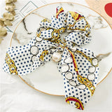 Chiffon Bowknot Silk Hair Scrunchies Women Pearl Ponytail Holder Hair Tie Hair Rope Rubber Bands Headwear Hair