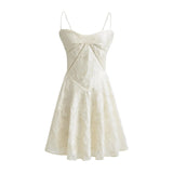 Jacquard Solid Back Lace Up Strap Mini Dress- Outfit