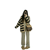 New Autumn And Winter Korean Style Lazy Breeze V-Collar Striped Sweater Girl Loose Thin Knitted Cardigan Coat