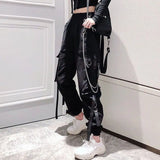 Elastic Waist Loose Cargo Pants Hip Hop Streetwear Cargo Black Casual Punk Harem Pants with