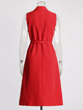 Elegance Elegant Style Suit Dress 2025 Summer New Solid Sleeveless V Tie Belt Bodysuit Dress