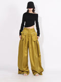 Zingj 2024 Stylish Wide-Leg Pants Pleated Zip Pocket Design Straight Casual