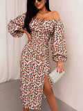 Side Split High Waist Long Dress Women Lace Up Off Shoulder Elegant Female Dresses 2022 Summer Beach Party Lady