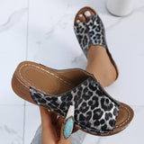 Zingj Bottom Slippers Female 2024 Summer Leopard Print Fashion Patchwork One-Line Flat