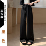 Acetate-Sense Trousers Women's Summer Thin Ice Silk Broad Leg Trousers Small High-Waisted Loose-Rhealing Casual