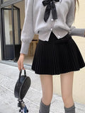 Bow Solid High Waist Pleated A-line Skirt- Outfit