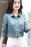 Silk Shirts Women Embroidery Lace Shirt Woman Long Sleeves Blouses Women Satin Silk Shirts Womens Tops White Shirts