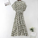 Queens Women Floral Print Bat Sleeve Beach Bohemian Dresses Kimono Ladies V Neck Sashes Boho Maxi Dress