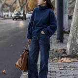 Zingj Winter New Hot Style Atmosphere Sense Small Small Soft Waxy Thick Gentle Korean Lazy Wind Turtleneck Sweater-Outfit