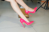 Onlymaker Women's Pumps Pointed Toe 10 12CM Pumps Slip-OnThin Heels Patent Leather Party Wedding Office Lady Big Size