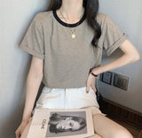 Zingj T-Shirt Short Sleeve Women's Summer Dress 2024 New Round Collar Loose Ins Careful Machine Foreign Style Simple Student