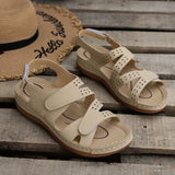 Summer New Sandals Thick Soles Hollowed-Out Slope With Roman Velcro Pure Color Breathable Open-Toed Women's