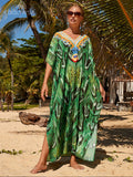 Retro Printed Morrocan Kaftan Plus Size Indie Folk V-neck Batwing Sleeve Side Split Summer Dress For Women Clothing