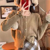 Zingj Version Autumn Winter Gentle Department Lotus Leaf Sleeve Sweet Wind Round Collar Sweater Female Design Feeling Nail Bead Knit Cardigan Jacket Tide-Outfit