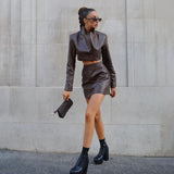 Piece Set Women Sexy Club Outfits 2 Pieces Pu Skirt Sets Summer 2022 Sport Tracksuit Y2k Rave Suits Luxury Designer