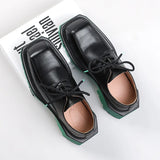 2025 Spring New Leather Shoes Men's British Style Versatile Black Round Head Square Head Big Head Overalls Leather Shoes