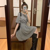 Women Black White Plaid Korean Style Lovely Girl Clothing Lace Up Retro All-match Steetwear Female Vintage Trendy