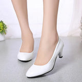 Zingj New Black Round High Heels With Shallow Single Shoes Women's Professional Plus Size Work Shoes- Outfit