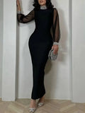 Sexy Bag-Grow Dress Women's New Spring 2025 Fashion Mesh Splicing Design Set Diamond Senior Sense Long