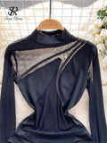 Sexy Sheer Women Bodysuits Mesh Patchwork Slim Bodycon 2024 Spring New IN Streetwear Skinny Night Club Party