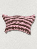 Hand Made Horn Detail Striped Knitted Hat- Outfit