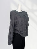 Zingj Not Pierced Hole Round Neck Tassel Sweater Women's Design Sense Bottom Waste Earthen Top Loose