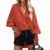 Autumn Streetwear Solid Loose Casual Shirt Female Lantern Long Sleeve Beach Holiday Blouse Button Up All-match Blusa