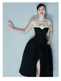 Vintage Elegant Luxury Crystal Party Black A Line Summer Strap Fashion Dresses Women Lady Street Chic Midi Elbise