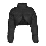 Black Long Sleeve Women's Autumn Jackets Stand Collar Single Button Slim Warm Coat Female Fashion Casual Winter