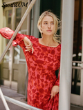 Floral Print Chiffon Flare Sleeve Maxi Dress Female O Neck Slim Fit Long Vestidos Summer Sexy Beach Street Party