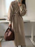 Winter New Women's Casual Woolen Blend Trench Coat Oversize Long Coat With Belt Women Wool Coat Cashmere
