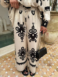 Printed Lace Up Casual Loose Pants Suit Women Chic Lapel Long Sleeves Shirt 2 Piece Sets 2024 Fashion Lady Street