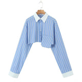 Striped Shirt 2025 Spring And Summer Temperament Casual Bump Clip Bag Loose Top
