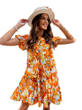 Zingj Wise Hot Style Summer Horn Sleeve Round Collar Print Irregular Hem