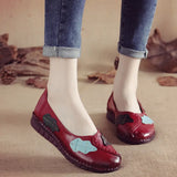 Zingj New Leisure Flat-Soled Mother Shoes Leather Soft Soles Middle-Aged And Elderly Women's Shoes National Style Comfortable Large Size Women's Singles