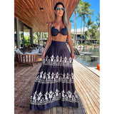Two Pieces Skirt Sets Suspenders Tube Top Skirts Sweet Printed Bra Bare Waist Chic Evening Party Clothing Beach Dance