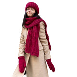 Zingj Warm Knit Hat Scarf Gloves Three-Piece Female Hair Wool