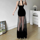 Autumn And Winter New Women's Fashion Sexy Hanging Neck Bare Back Mesh