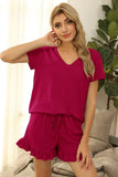 And Summer 2025 New Women's Pure Color V-Neck Shorts Irregular Shorts Sports Casual Home Two