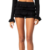 Women's Y2K Vintage Knitted Shorts Elastic Waist Ruffled Layered Slim Fit Summer Short Pants Casual Daily